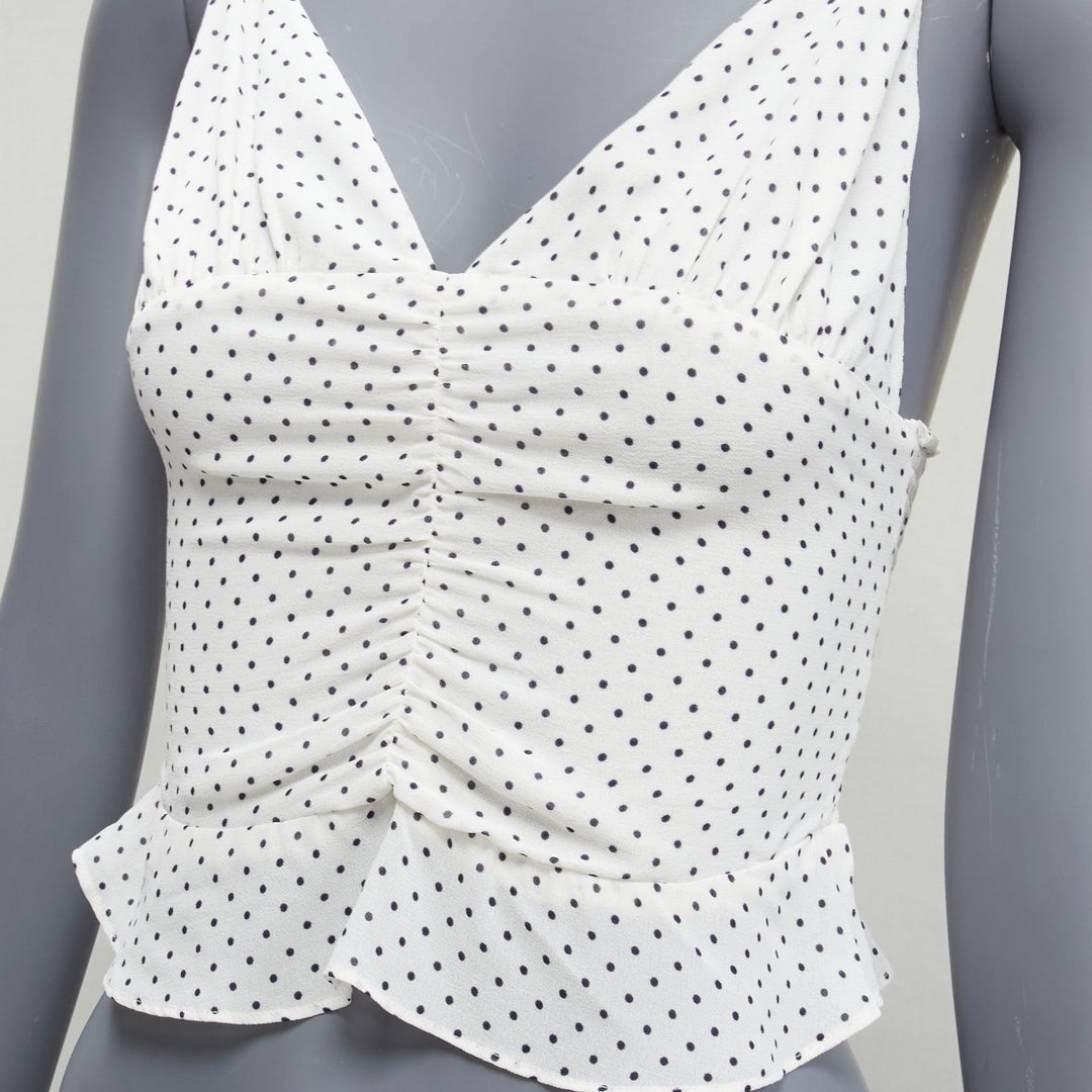 REFORMATION Hall white polka dot V neck retro ruched tank top US0 XS