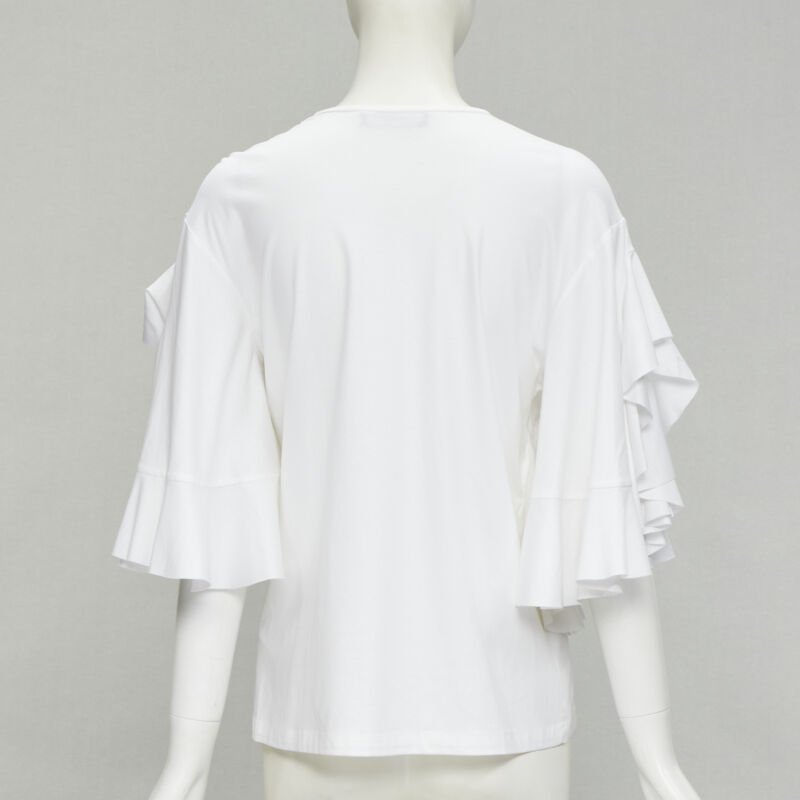 ELLERY white wide ruffle sleeves cut out side cotton tshirt US4 S