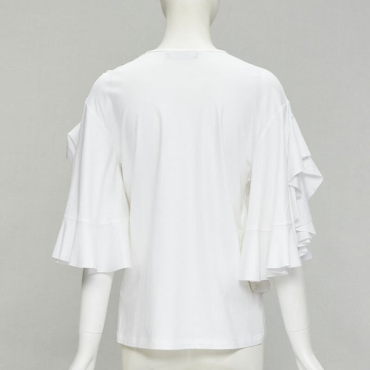 ELLERY white wide ruffle sleeves cut out side cotton tshirt US4 S