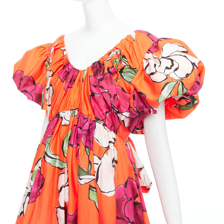 AJE Gretta vivid camellia red floral bow back puff mini dress UK14 XL