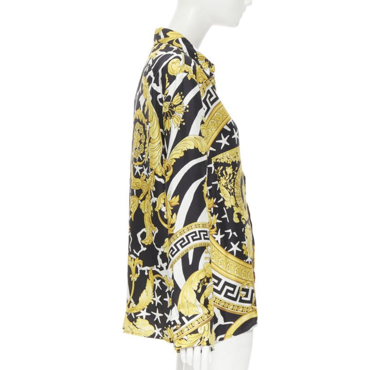 VERSACE Runway Savage Barocco black gold Greca baroque silk shirt IT44 L