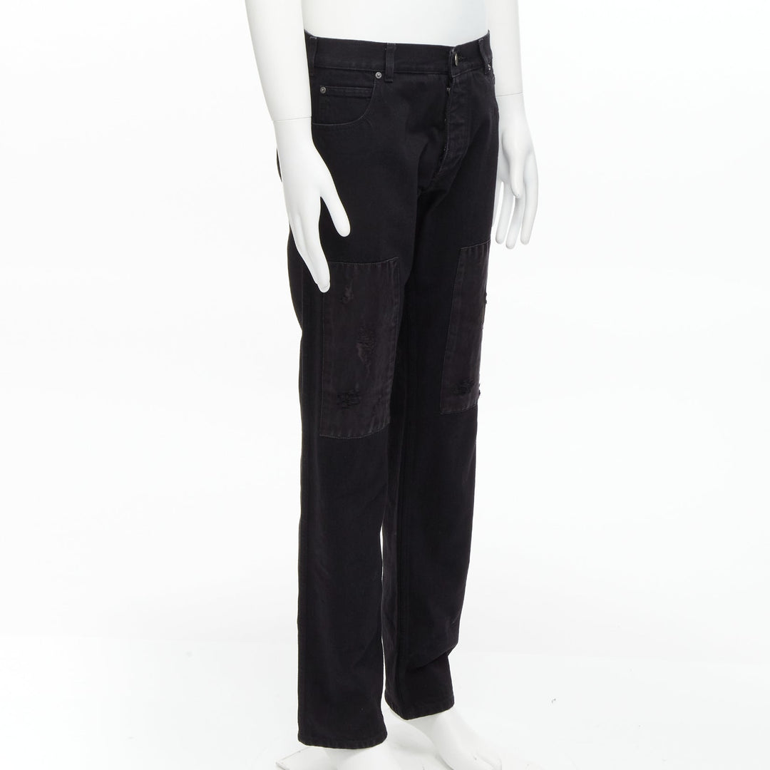 CALVIN KLEIN 205W39NYC Raf Simons black distressed satin patch washed jeans 31"