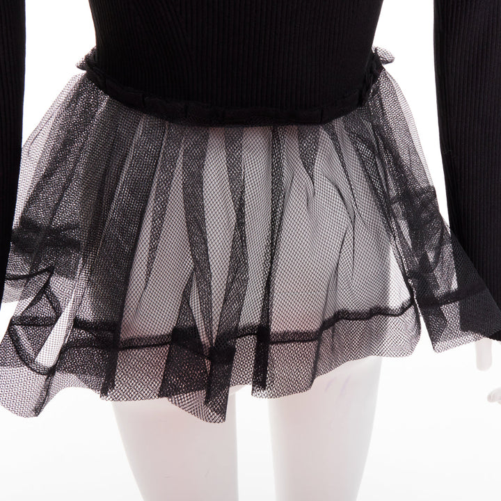 ALEXANDER MCQUEEN 2023 black ribbed stiff sheer tulle peplum cardigan sweater S