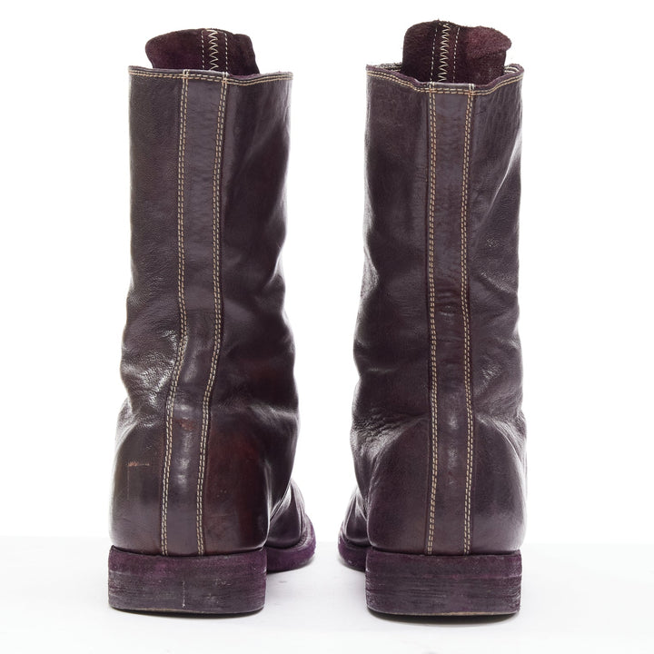 MARSELL dark purple tumbled leather silver front zip ankle boots EU37