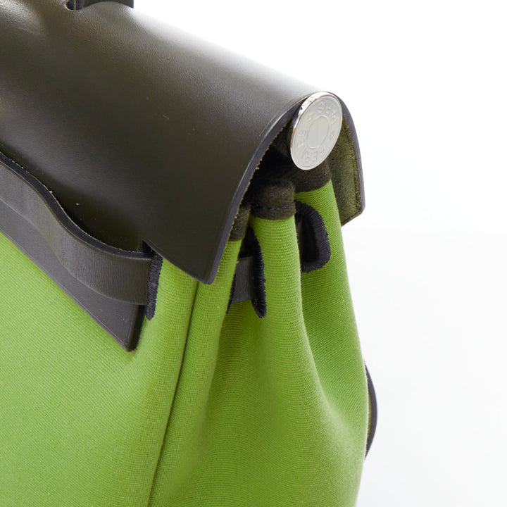 rare HERMES Herbag A Dos Vert Criquet green black canvas palladium backpack