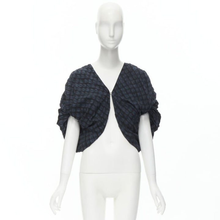 PORTS 1961 black blue Shibori dyed crinkled voluminous cropped bolero US0 XS