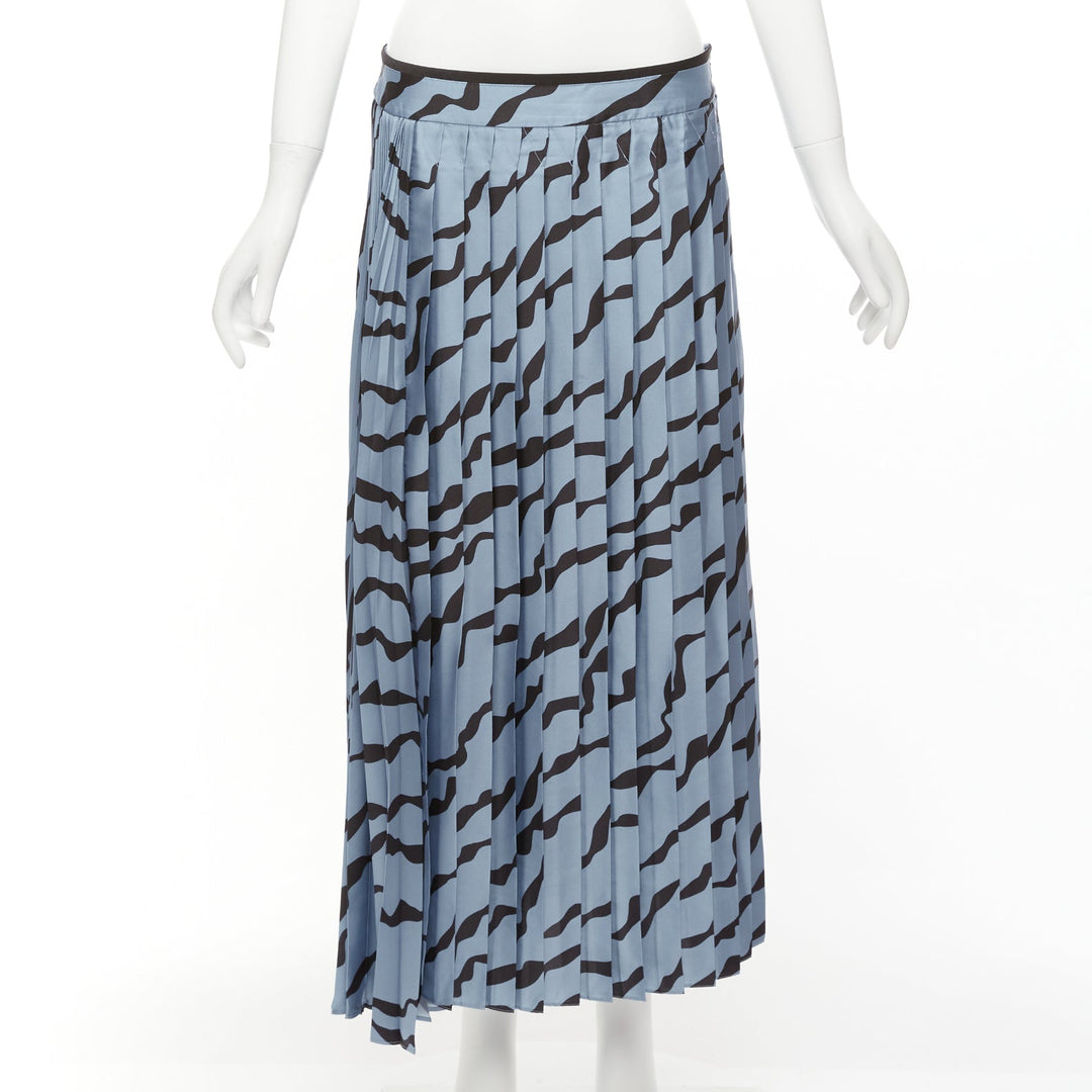 VVB VICTORIA BECKHAM blue black diagonal print pleated bias hem skirt UK8 S