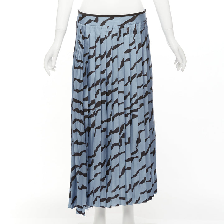 VVB VICTORIA BECKHAM blue black diagonal print pleated bias hem skirt UK8 S