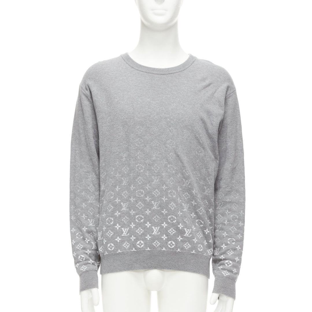 LOUIS VUITTON grey white ombre LV logo monogram crew sweatshirt L