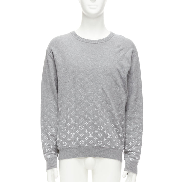 LOUIS VUITTON grey white ombre LV logo monogram crew sweatshirt L