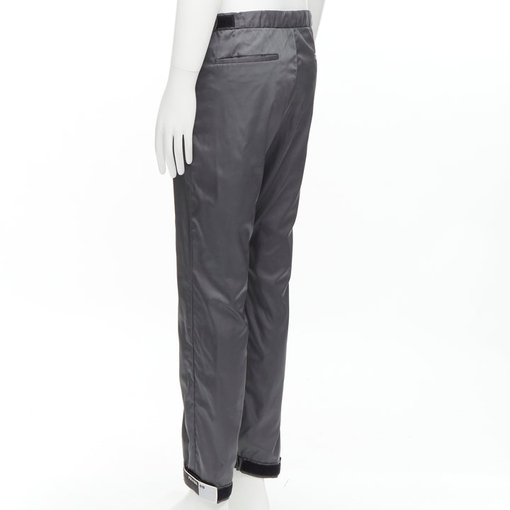 PRADA 2018 logo rubber tab grey gabardine nylon technical jogger pants IT46 S