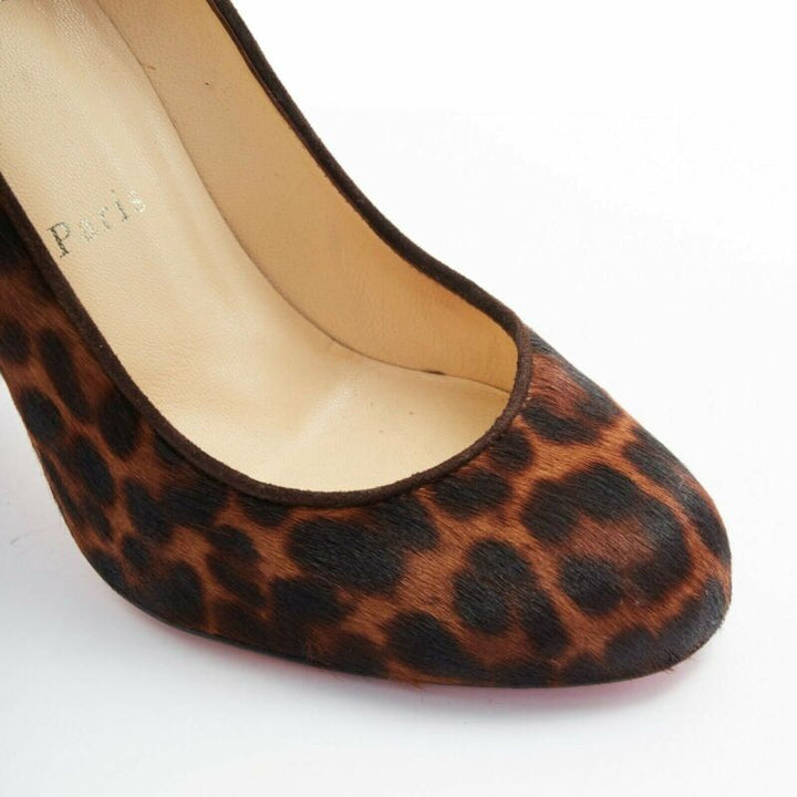 CHRISTIAN LOUBOUTIN Morphing 100 brown leopard calfskin demi wedge heel EU37 US7