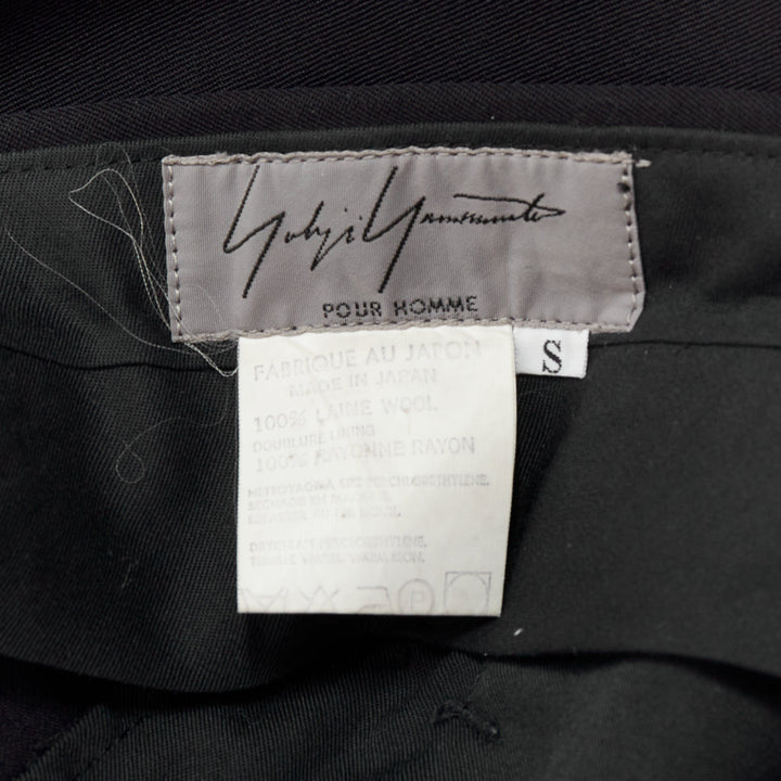 YOHJI YAMAMOTO navy 100% wool pleated front tapered wide trouser pants S