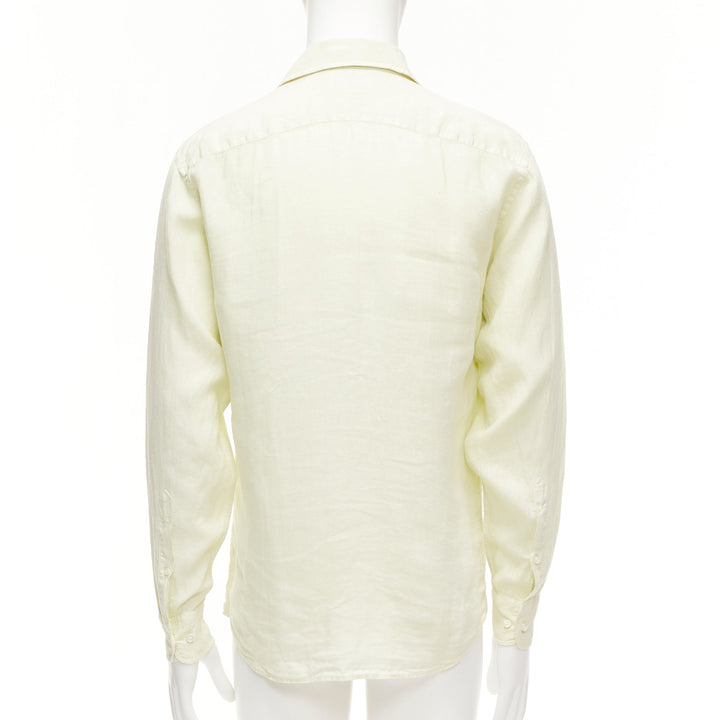 LORO PIANA 100% linen light yellow collared pocketed casual shirt S