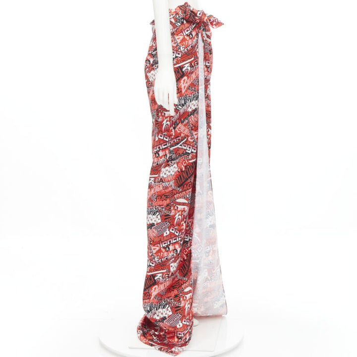 BALENCIAGA Demna 2019 Runway red logo print wrap tie maxi skirt FR36 S