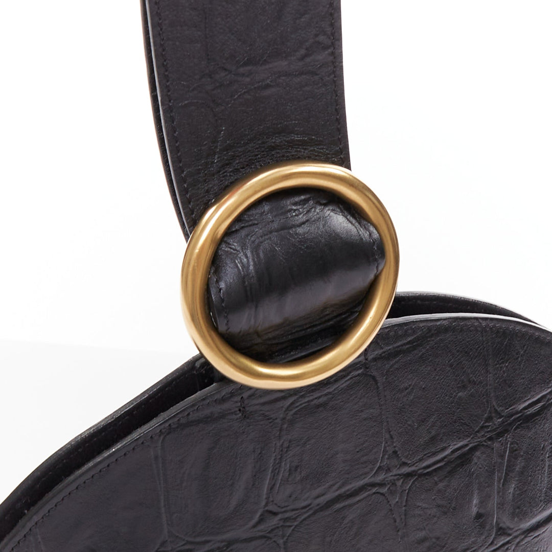 OLD CELINE Phoebe Philo 2015 Runway Curved black embossed leather clutch bag