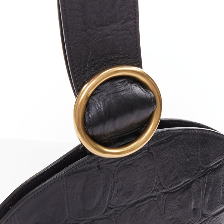 OLD CELINE Phoebe Philo 2015 Runway Curved black embossed leather clutch bag