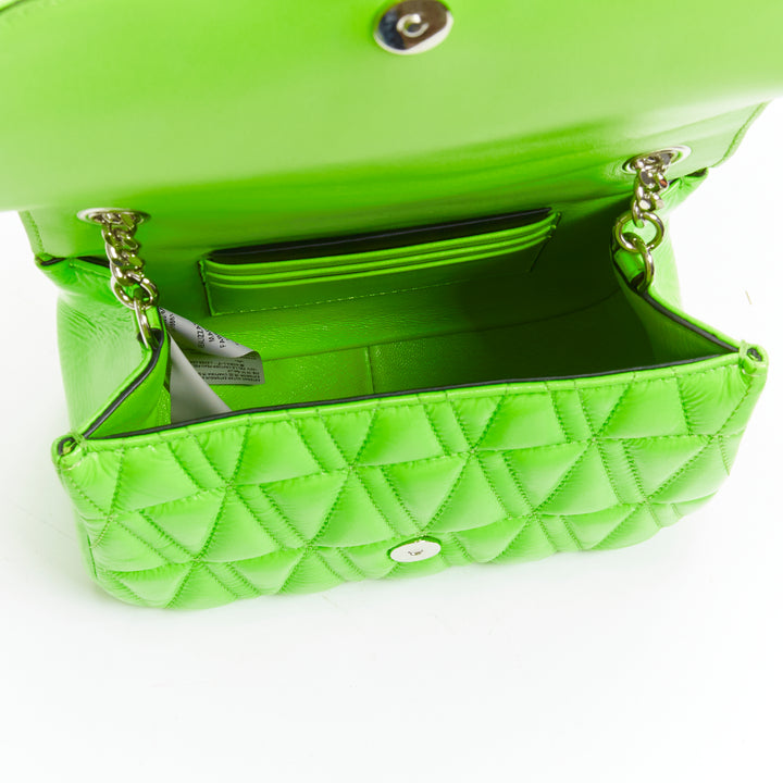 VERSACE Virtus bright green V quilted patent leather crossbody flap bag