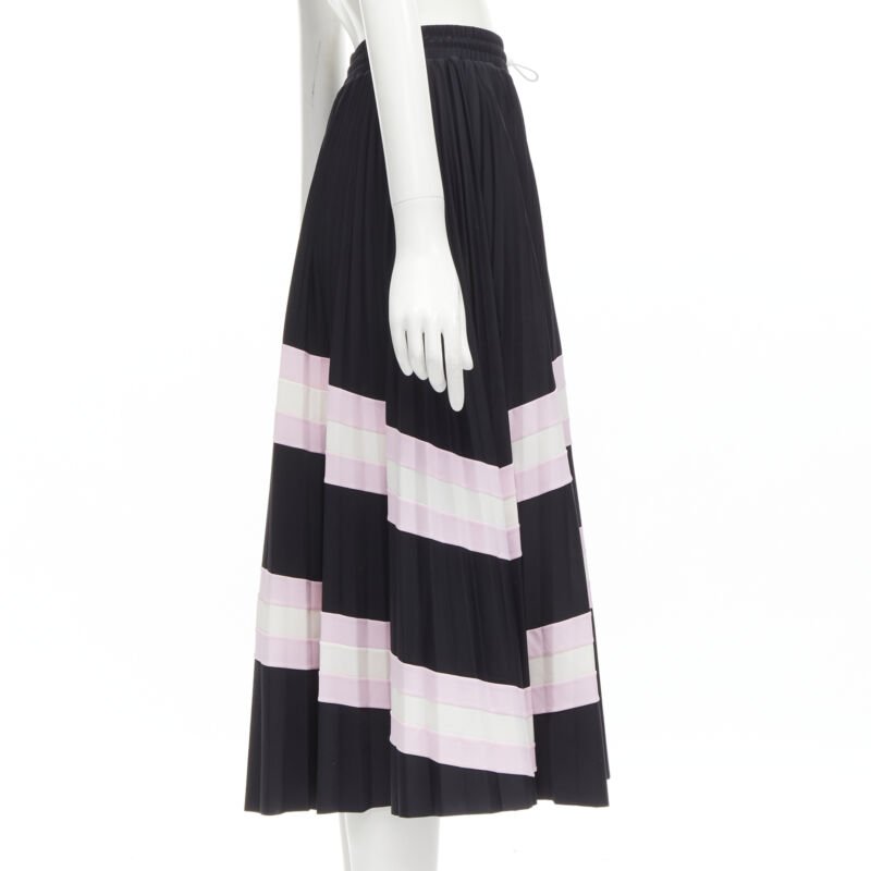 VALENTINO black pink stripes patchwork pleated toggle pleated midi skirt XS