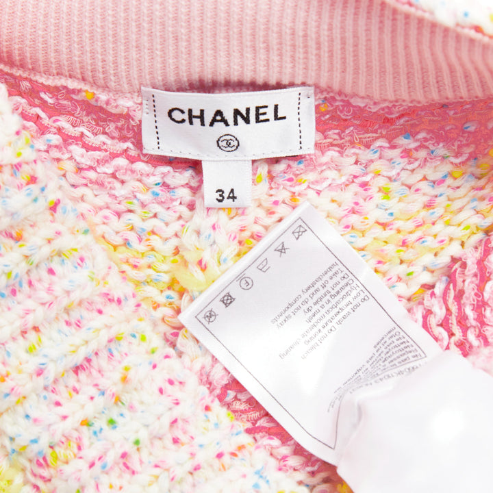 CHANEL 24C pink yellow cotton blend CC logo knit mini shorts FR34 XS