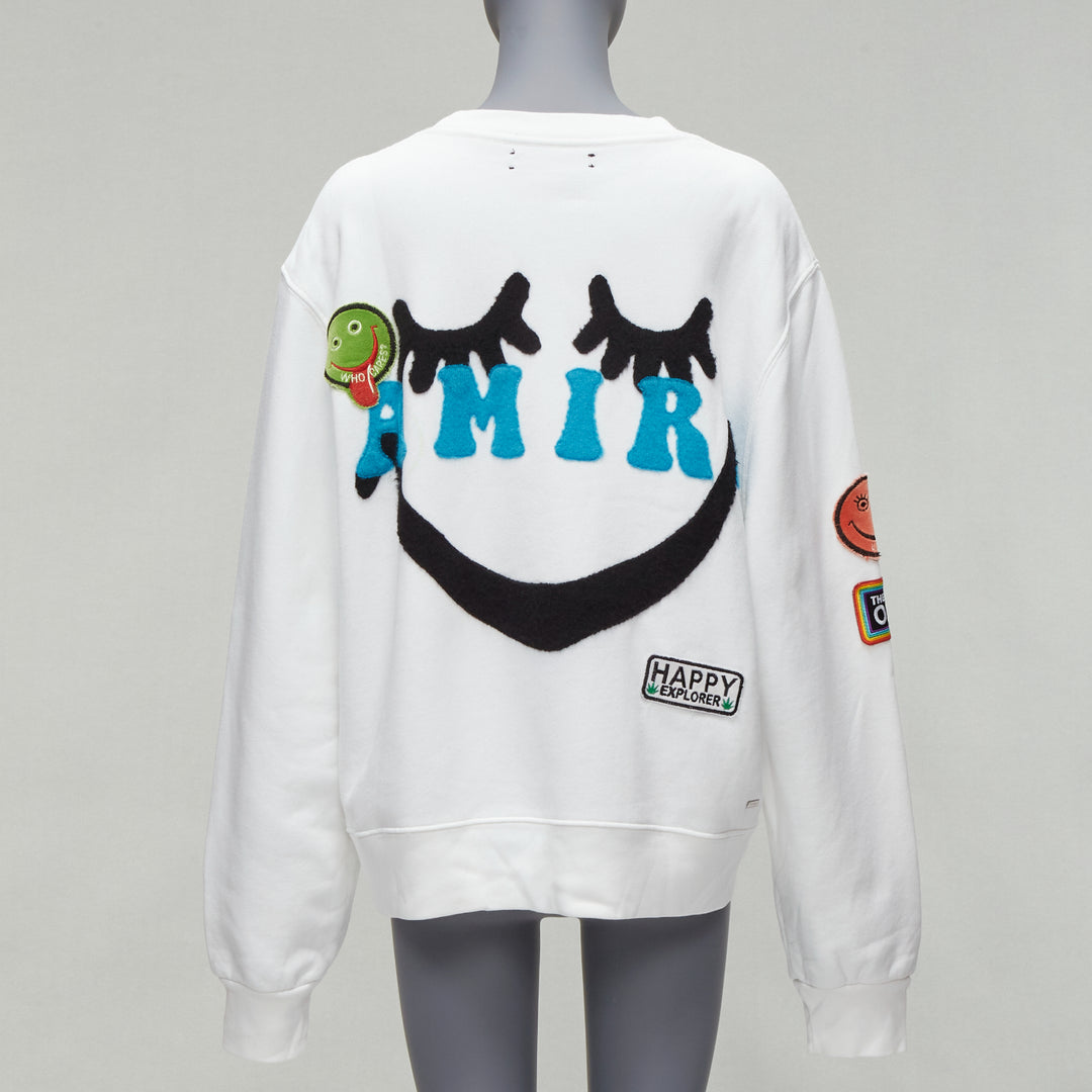AMIRI 2021 A Love Movement healthy body knit badge smiley face white hoodie L
