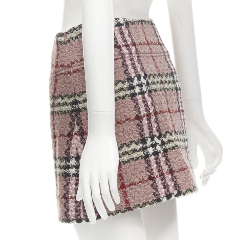 BURBERRY LONDON House Check pink wool tweed boucle mini skirt Y2K UK8 US4 S