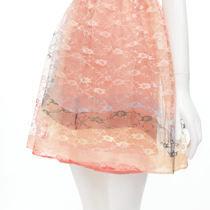 RED VALENTINO peach rainbow lace sleeveless fit flared cocktail dress IT40 S