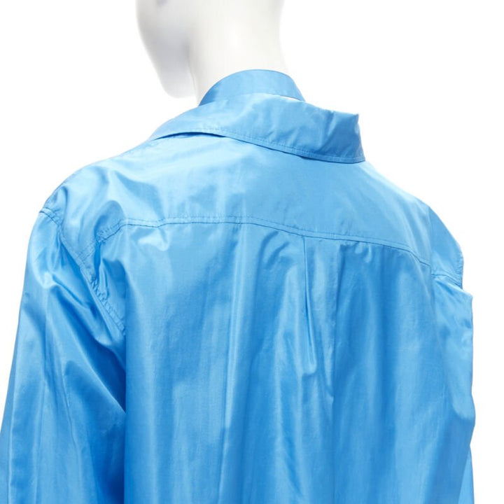 VALENTINO 2022 Runway blue silk tafetta relaxed neck tie oversized shirt IT38 XS