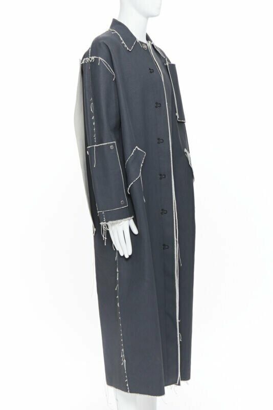 OFF WHITE VIRGIL ABLOH grey coated heavy canvas frayed edge snap panel coat XS