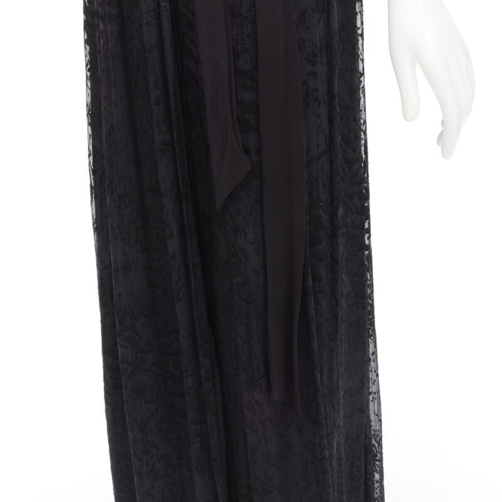 DIANE VON FURSTENBERG black silk bead embellished wrap maxi dress US0 XS