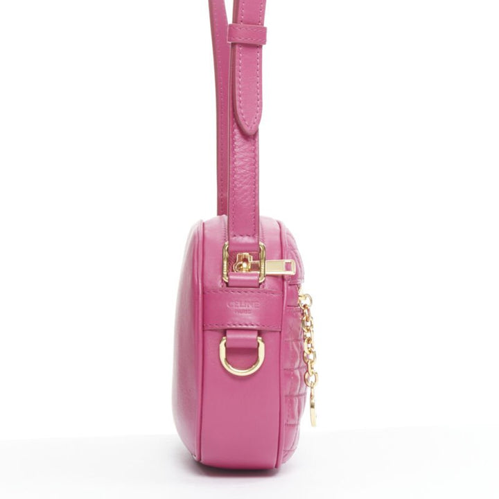 CELINE Hedi Slimane 2019 C Charm pink quilted small crossbody camera bag