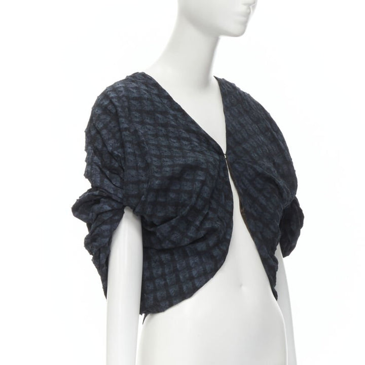 PORTS 1961 black blue Shibori dyed crinkled voluminous cropped bolero US0 XS