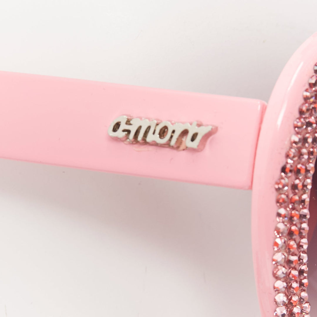 A-MORIR pink crystal encrusted heart shape silver logo sunglaseses