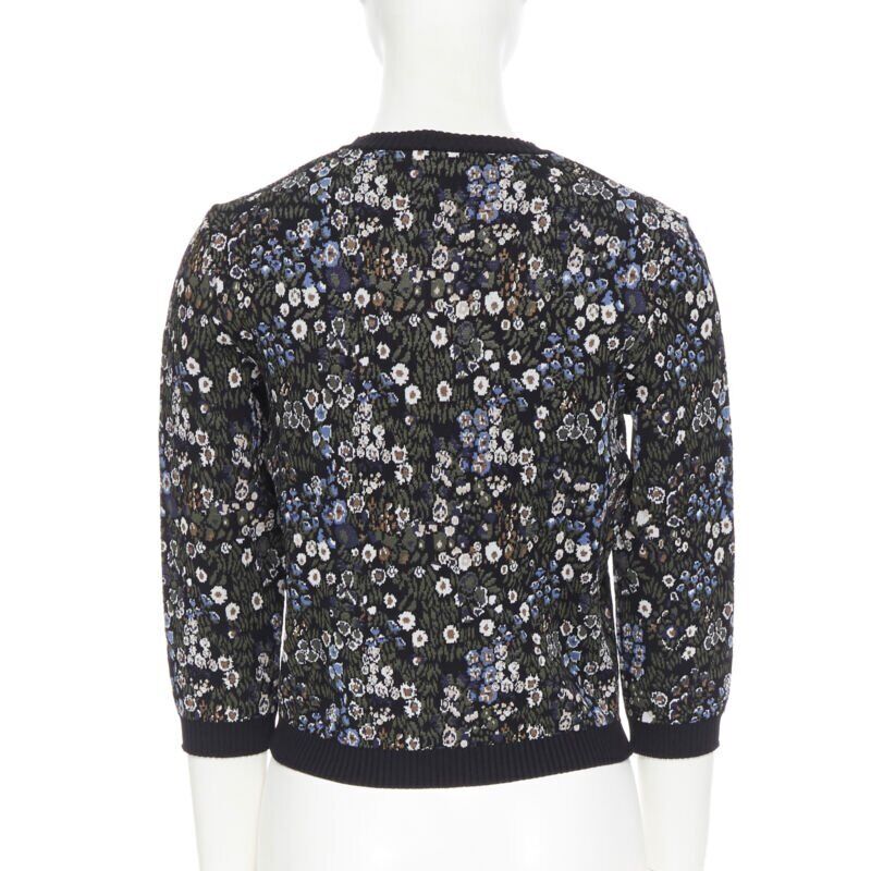 VALENTINO navy  floral jacquard viscose polyester blend knit sweater top S