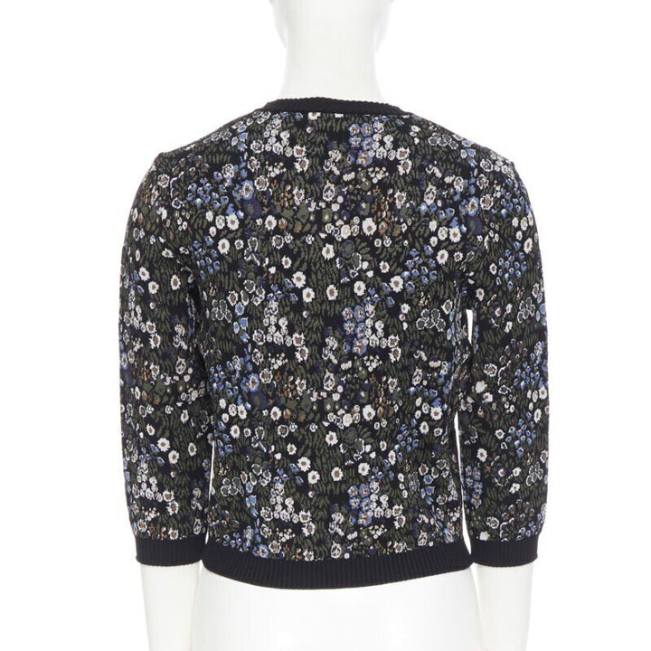 VALENTINO navy  floral jacquard viscose polyester blend knit sweater top S