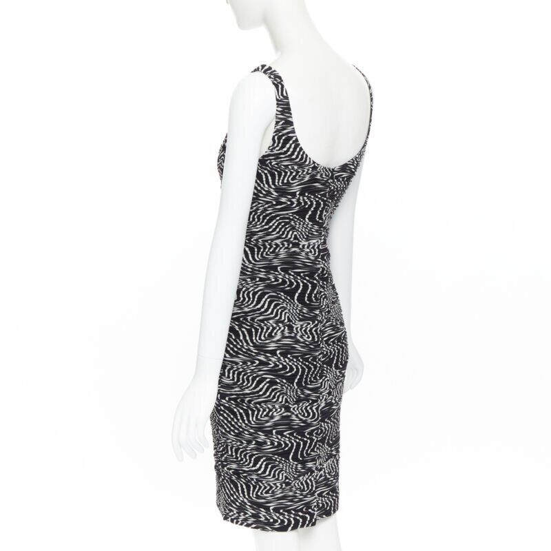 VERSACE 100% silk black white swirl print ruche pleated cocktail dress IT38 S