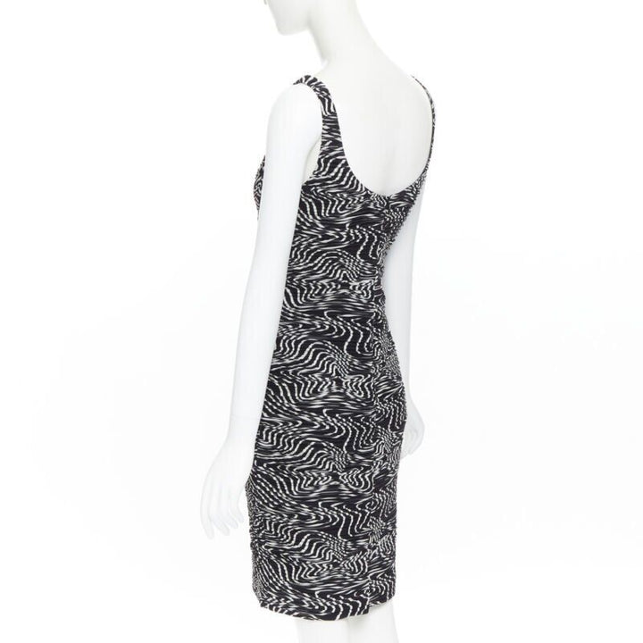 VERSACE 100% silk black white swirl print ruche pleated cocktail dress IT38 S