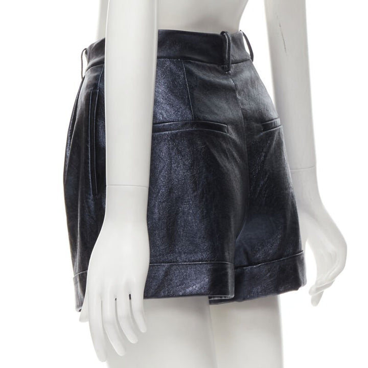 ALICE OLIVIA blue metallic faux leather cuffed high waisted shorts US0 XS