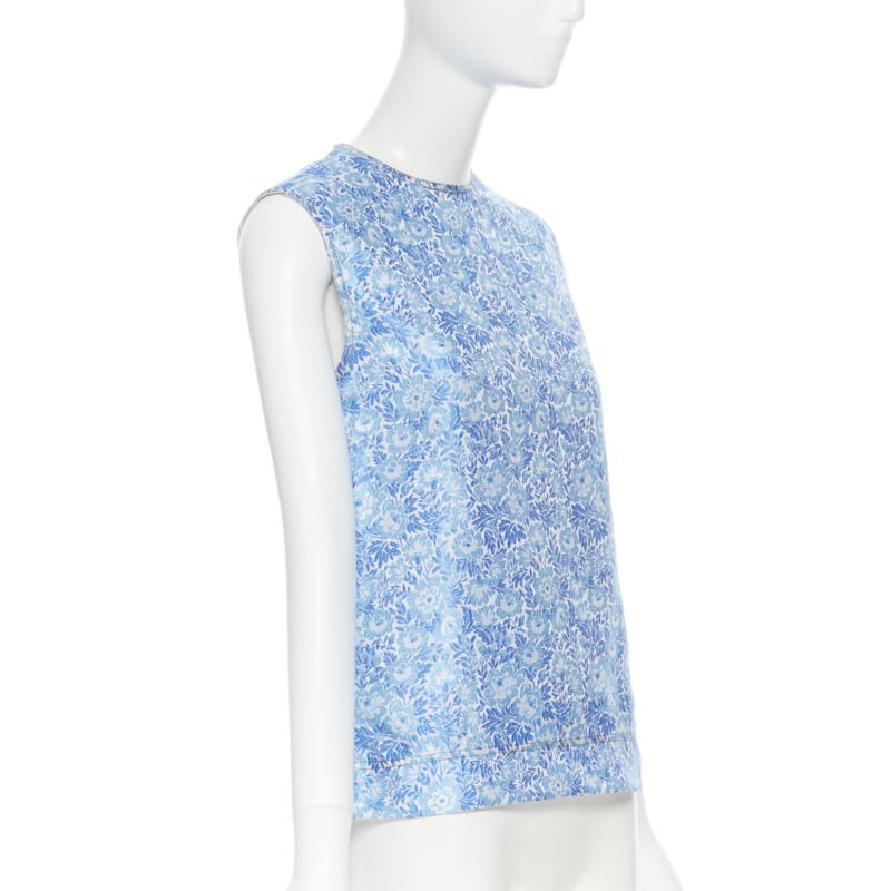 CALVIN KLEIN 205W39NYC RAF SIMONS blue floral jacquard sleeveless top Fr36 S