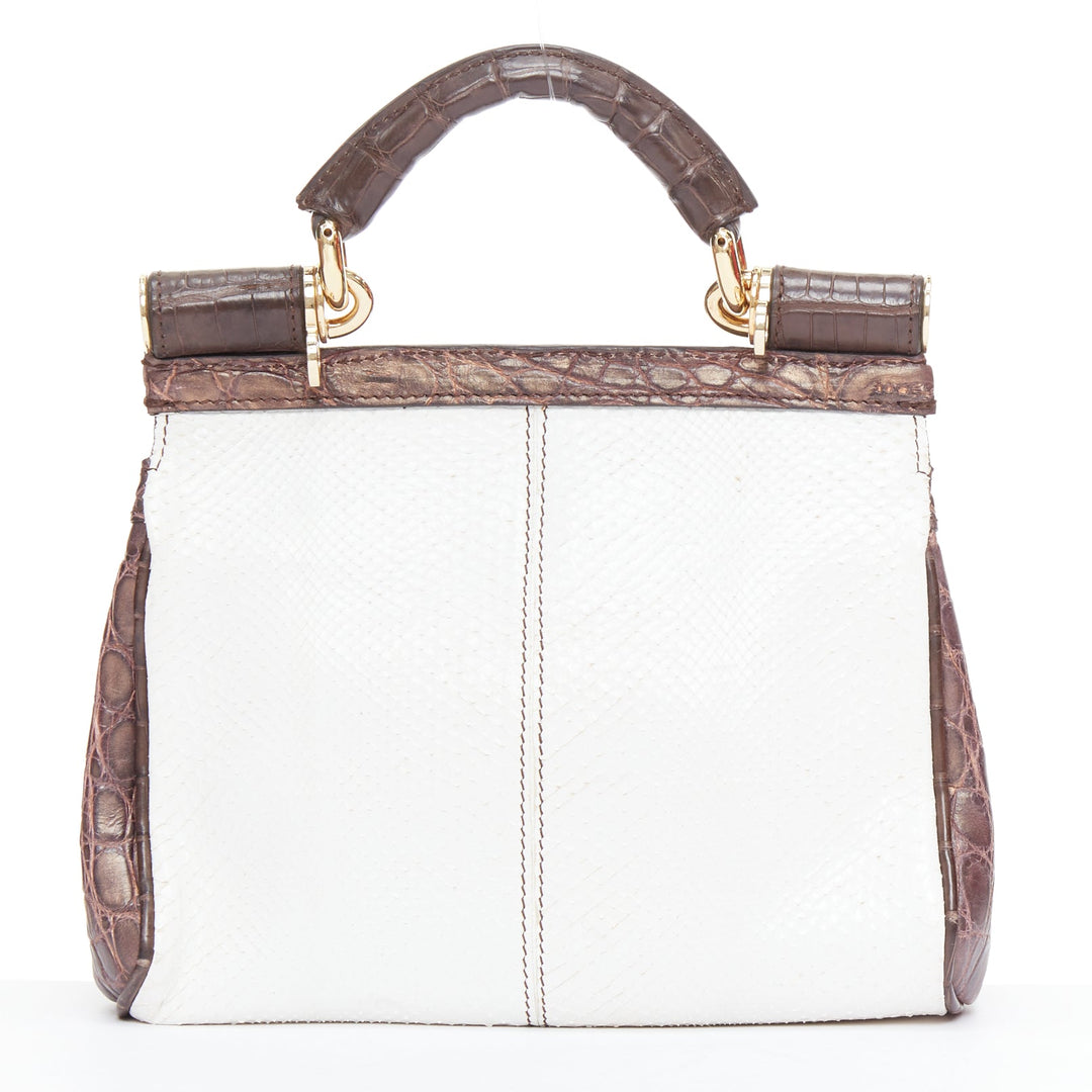DOLCE GABBANA Miss Sicily brown white mixed scaled leather crossbody bag