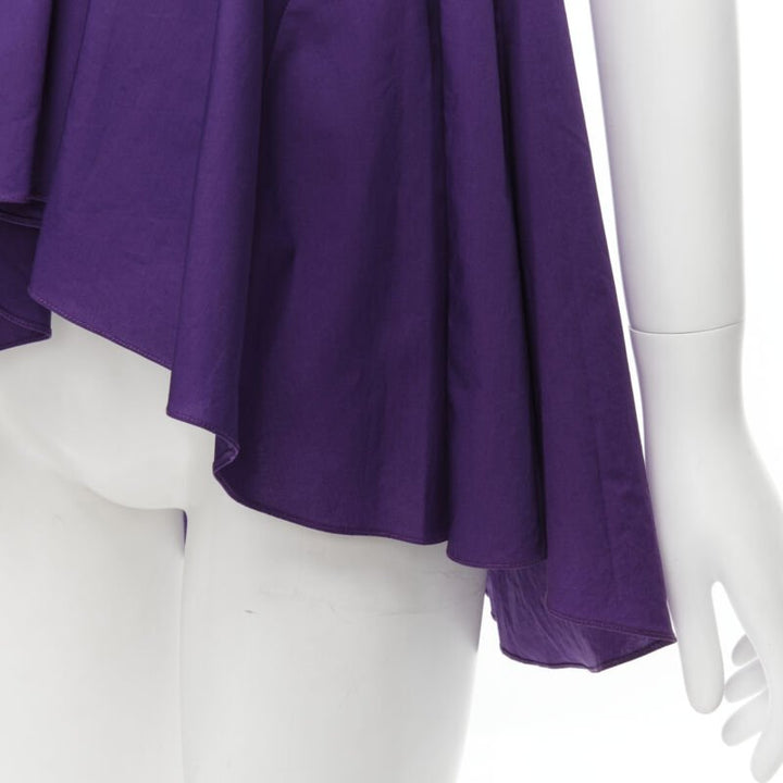 MARNI purple cotton V-neck drawstring peplum high low top IT40 S