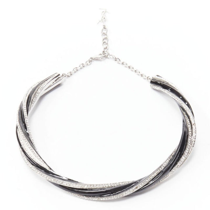 rare SAINT LAURENT Hedi Slimane crystal black twist YSL charm choker necklace