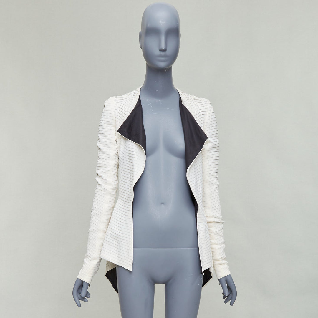 rare GARETH PUGH 2009 Runway cream black plisse silk draped biker IT38 XS