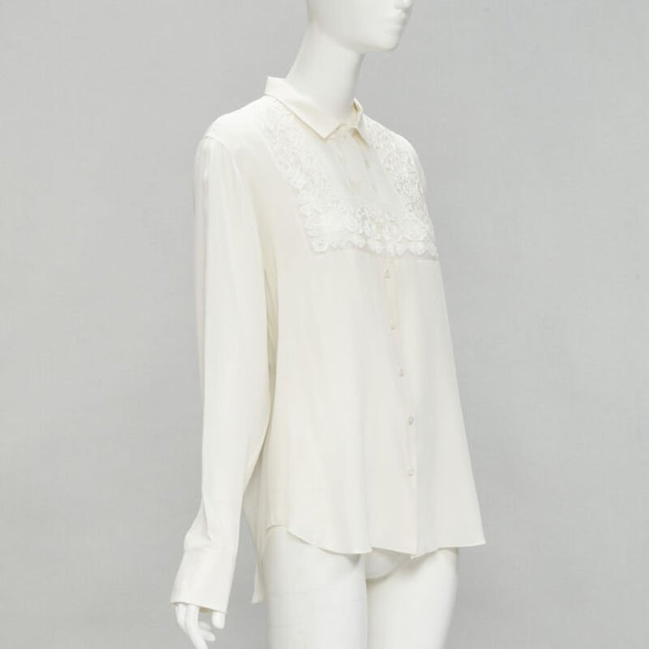CHRISTIAN DIOR 100% silk sheer floral embroidery long sleeve shirt FR44 XL