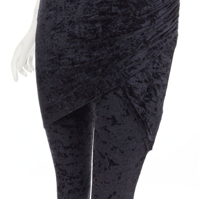 BALENCIAGA Demna 2019 black crushed velvet draped front legging FR34 XS