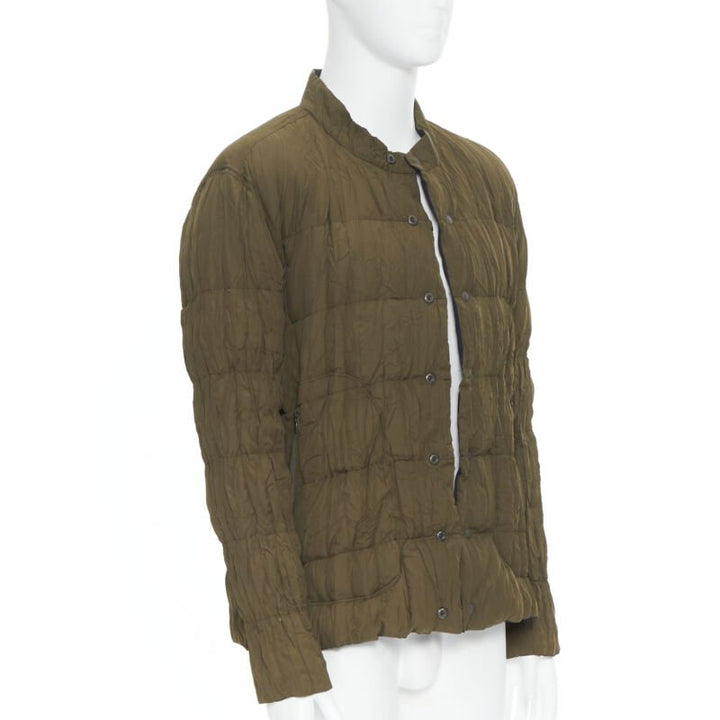 ISSEY MIYAKE MEN Reversible green black pleated crinkled padded zip up jacket L