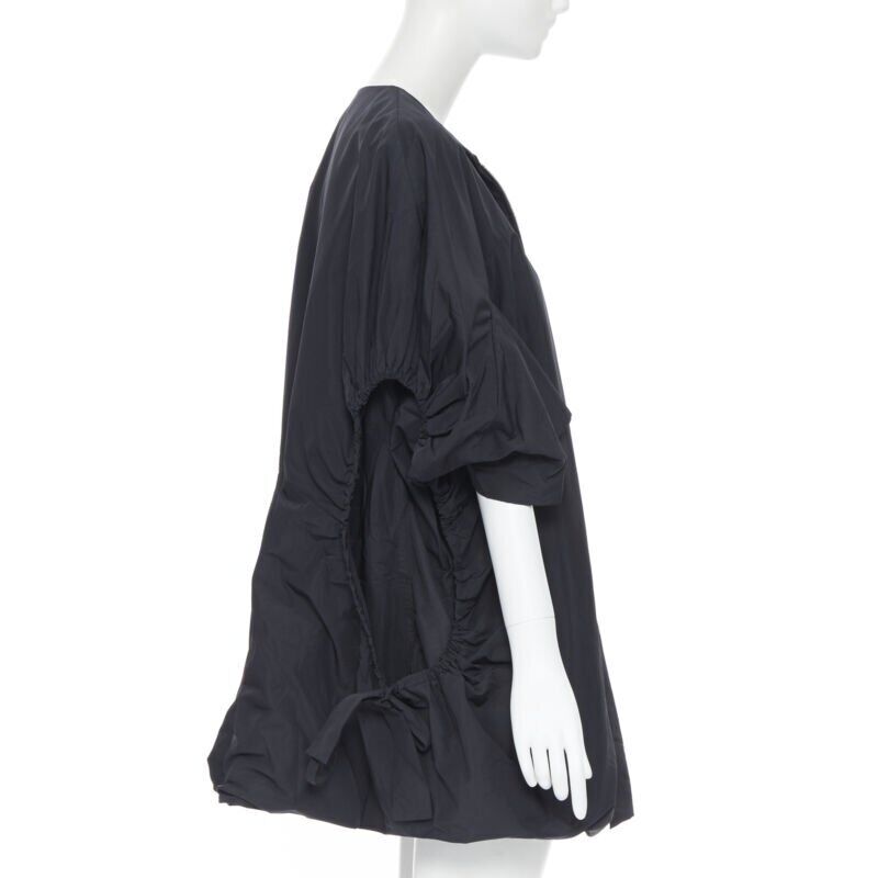 YVES SAINT LAURENT 2009 black nylon cut out drawstring cocoon coat FR38 S