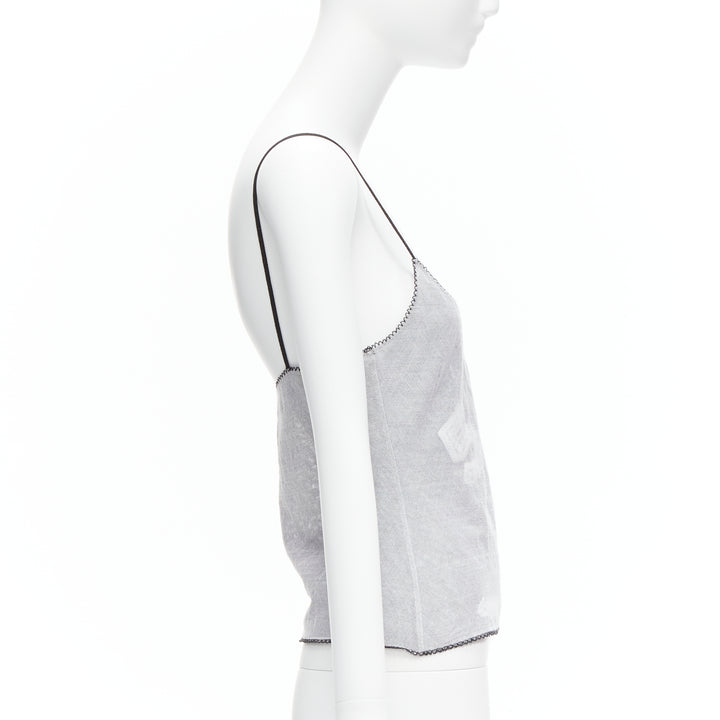 CHANEL 04P Vintage No.5 CC white sheer overlay black trim cami tank top FR40 L