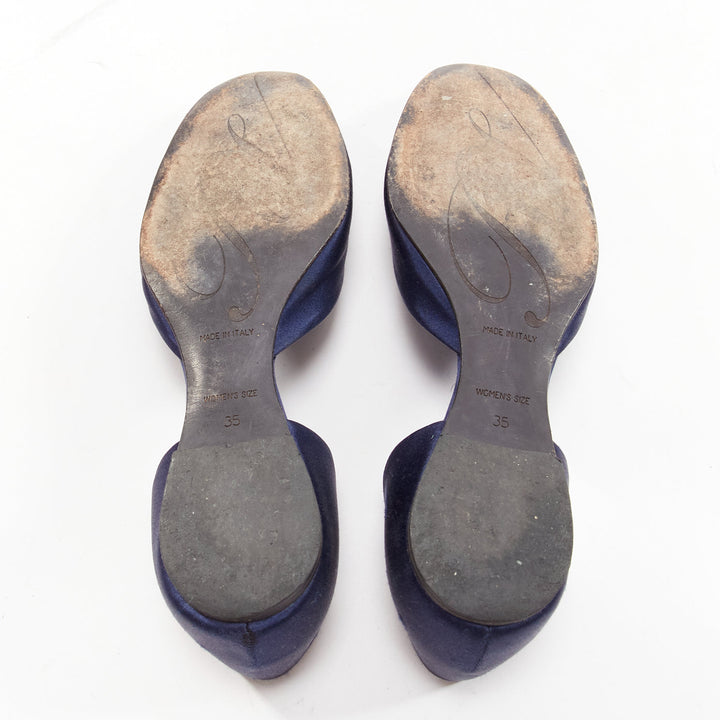 ROGER VIVIER Chips Strass navy satin crystal square buckles flat shoes EU35