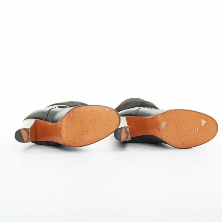 CELINE PHILO black suede sock ankle strap chunky wooden heel tall boot EU35.5